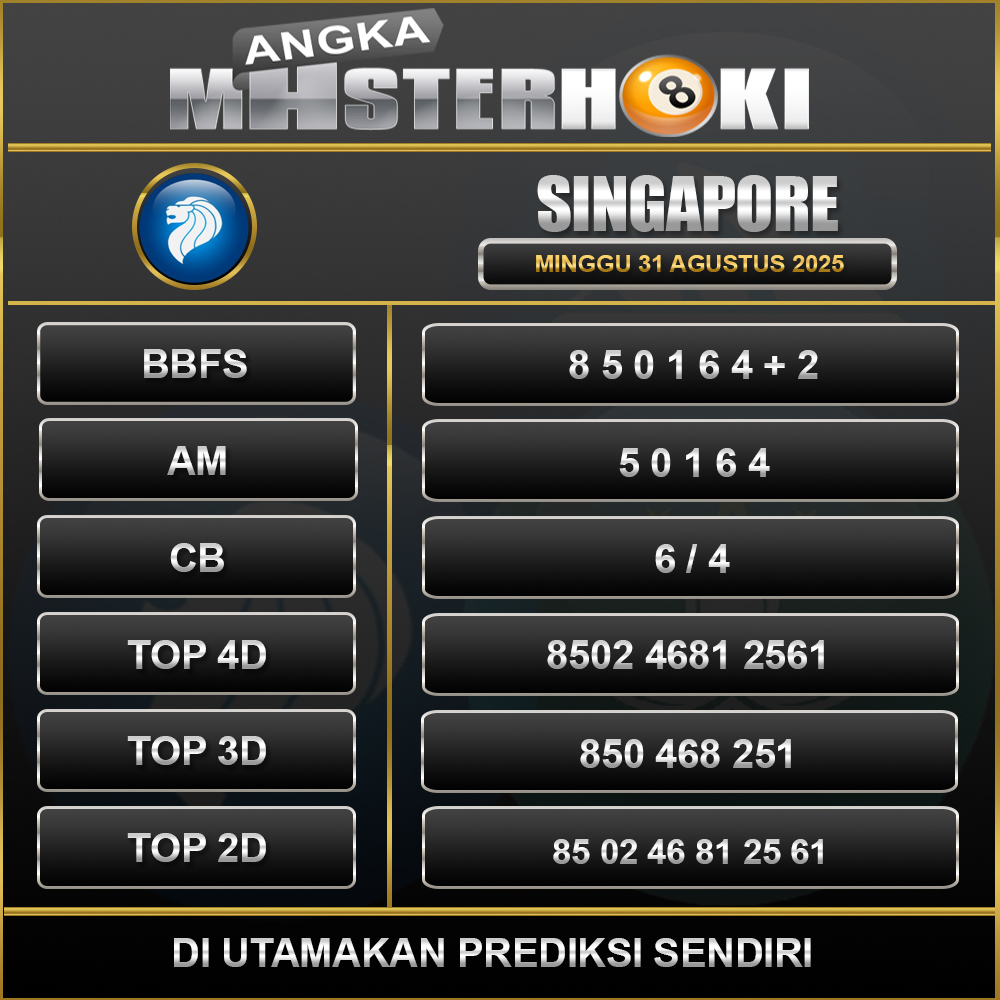 SINGAPORE PREDIKSI ANGKA MASTERHOKITANGGAL 31 AGUSTUS 2025